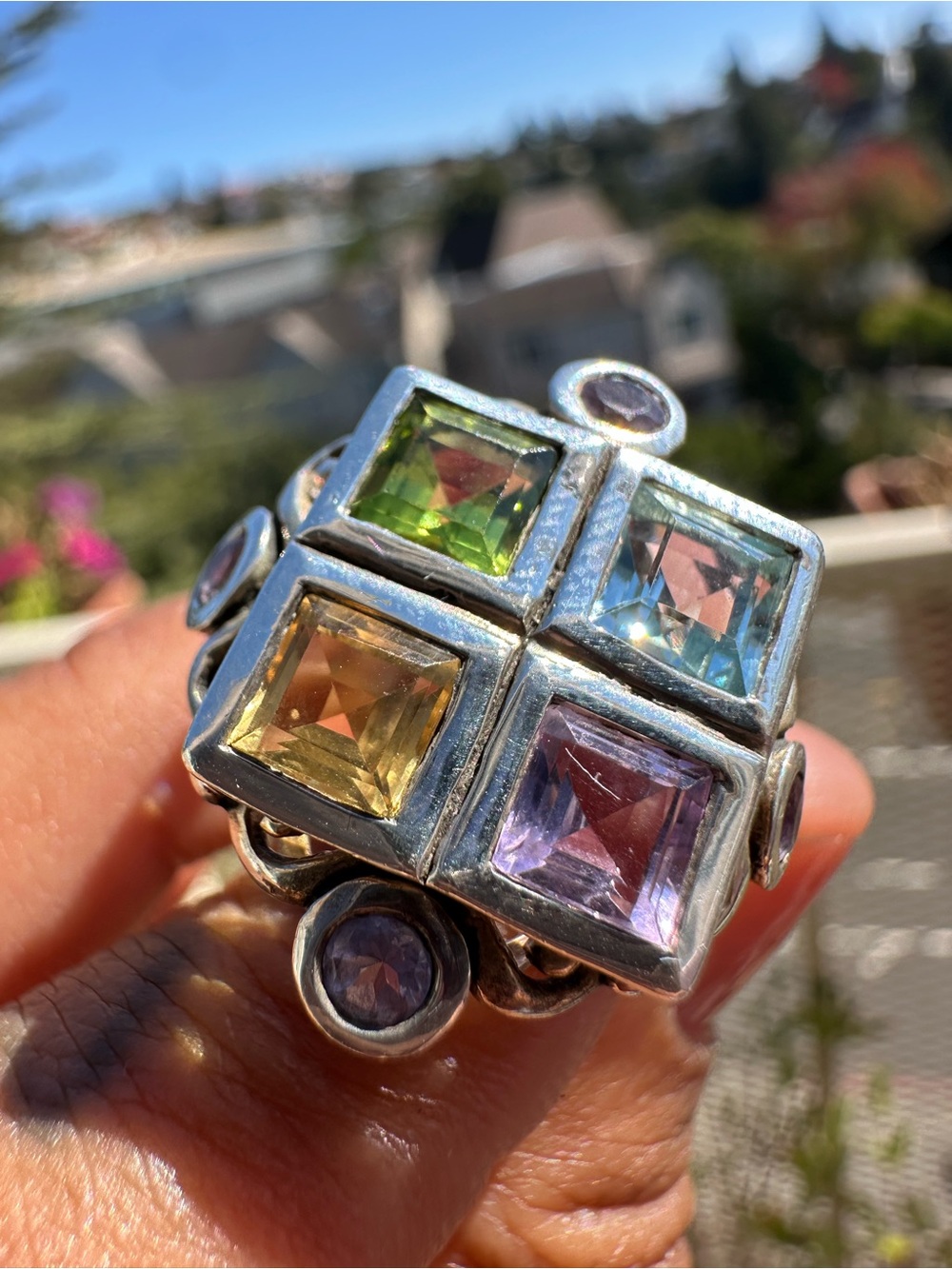 Sterling Silver Multi-Gem Square Cluster Ring - Multi-Color 6.5 - Picture 6 of 6